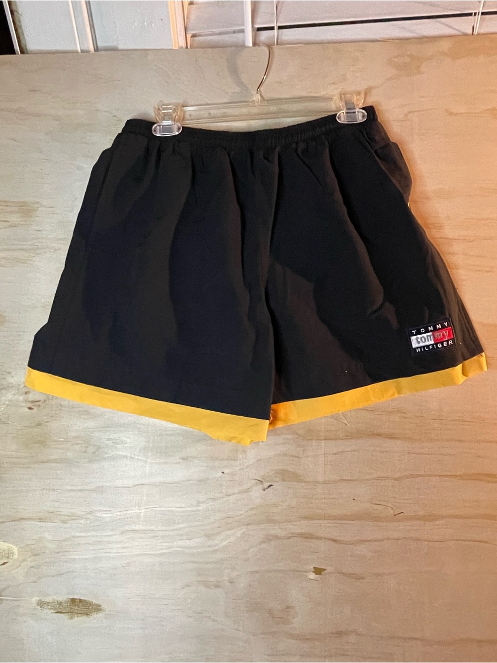 VTG Tommy Hilfiger Black Board swimming Shorts with Yellow Trim